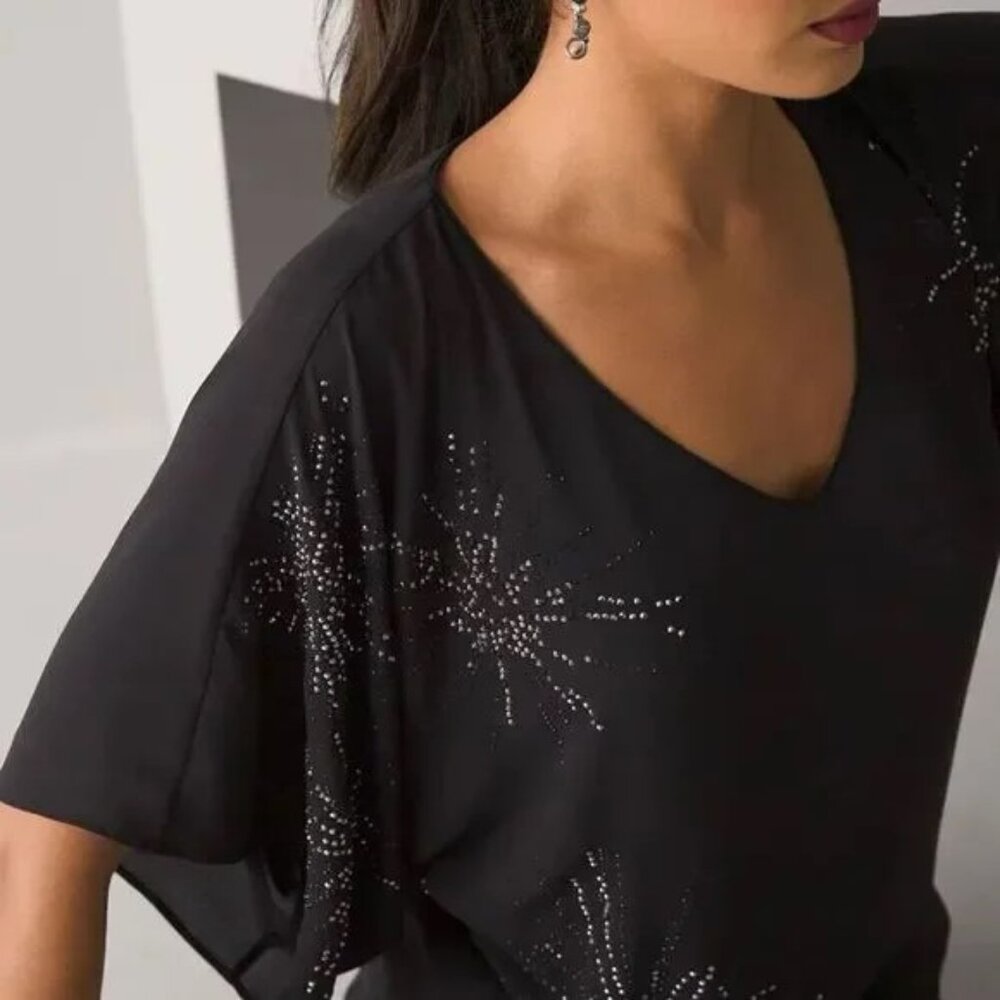 WHITE HOUSE BLACK MARKET EMBELLISHED KIMONO SLEEVE BLOUSE XXS PARTY HOLIDAY - Picture 3 of 6